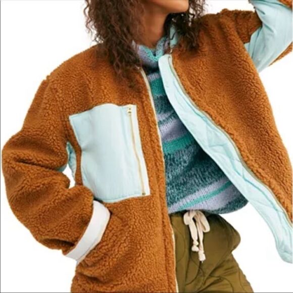 𝑓𝑟𝑒𝑒 𝑝𝑒𝑜𝑝𝑙𝑒 S Rust Rivington Sherpa Faux Shearling Jacket - Picture 8 of 12